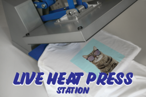 Custom design selection board at an event heat press booth