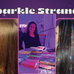 Woman with pink and silver sparkle strands in hair