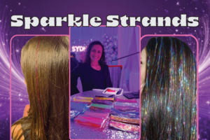 Woman with pink and silver sparkle strands in hair