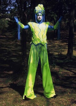yellow blue stilt-walker